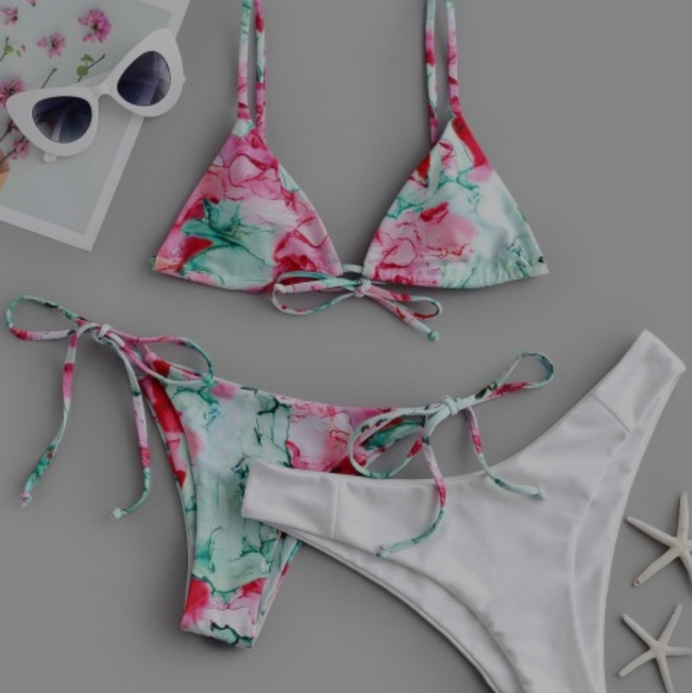 Zaful Tie Die High Lef Bikini - 3Piece Swimsuit
